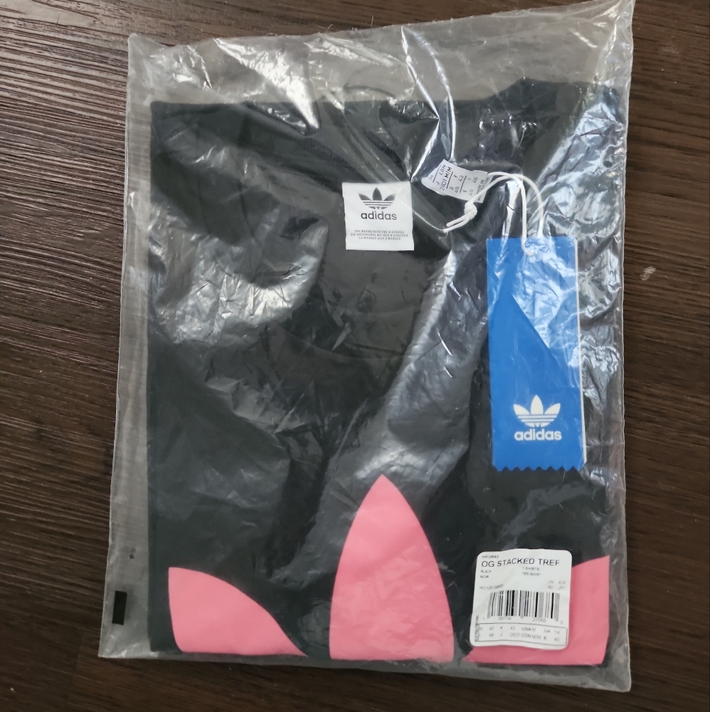 ADIDAS Womens Black & Pink Logo Graphic Short Sleeve Crew Neck T-Shirt M